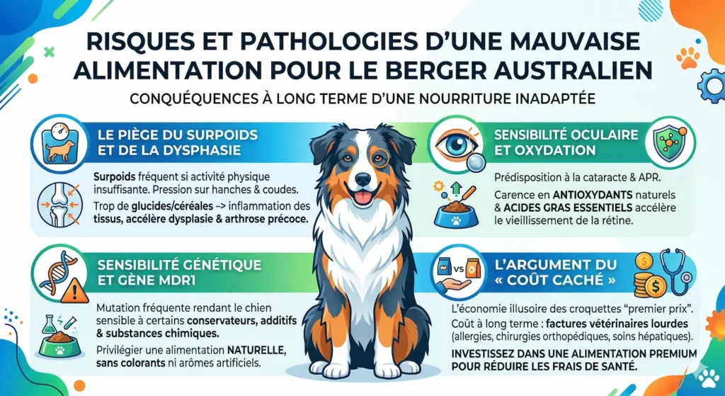 infographie Risques et pathologies  Les dangers d’une mauvaise alimentation pour le Berger Australien