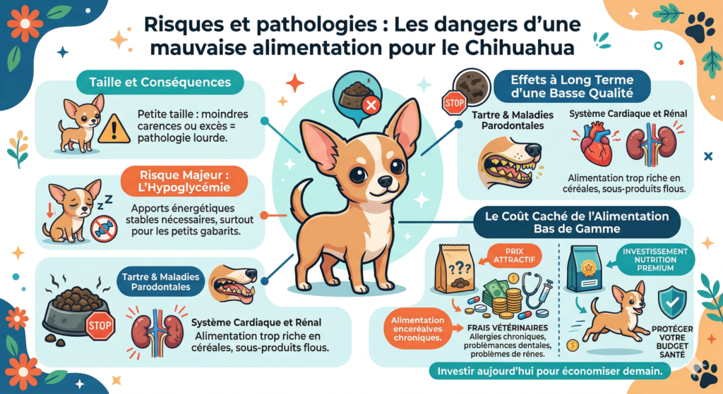 Infographie risques et pathologies dangers mauvaise alimentation du chihuahua