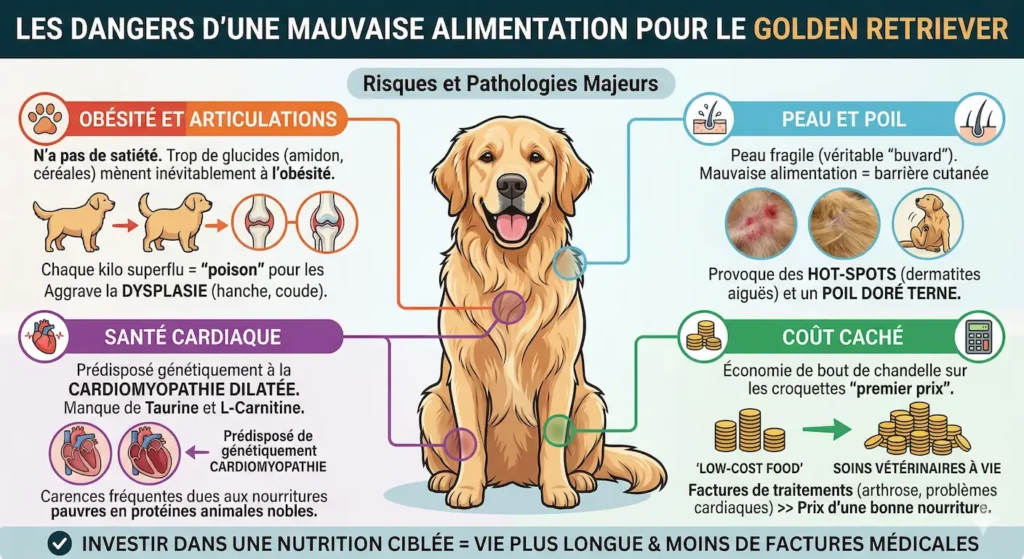 Les dangers d’une mauvaise alimentation pour le Golden Retriever